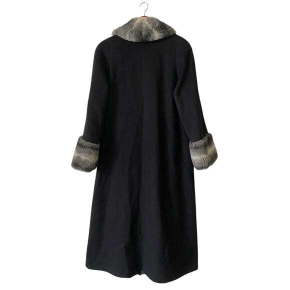 Vintage Penny Lane Long Wool Trench Coat US 6 Black Faux Fur Winter Made in USA - Picture 3 of 12